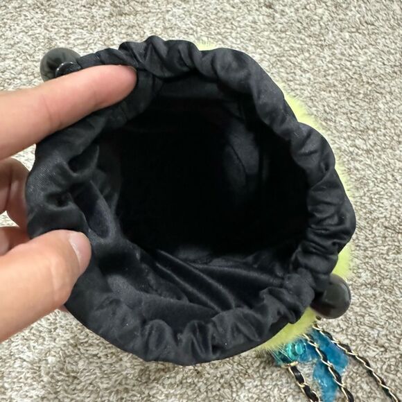Handmade Lime Green Genuine Mink Fur & Drawstring Bucket Bag/Crossbody - Picture 15 of 15